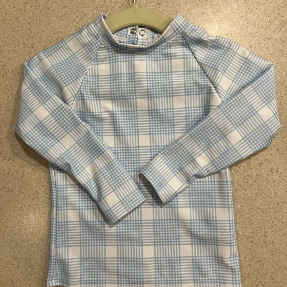 Minnow unisex boys girls rashguard size 1, blue plaid